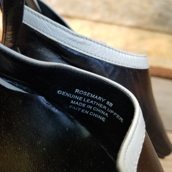 Size 8 Mantles Rosemary High Heel Straps Shoes Black White Leather Pointed Toe - Picture 2 of 2